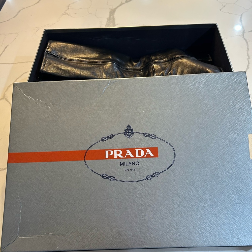 Prada Black Leather Heeled Ankle Boots - Picture 13 of 13